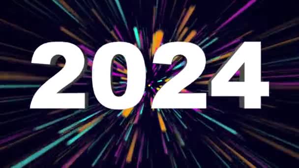 2024 Текстовая Концепция Фейерверком Неоновым Светом 2024 Текст Нового Года — стоковое видео