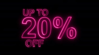 % 20 indirimli indirim. 20 'ye kadar kapalı neon ışığı işareti