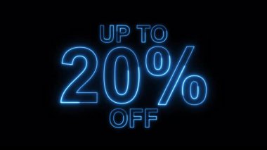 % 20 indirimli indirim. Neon ışığı işaretinde% 20 indirim var.