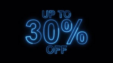 % 30 indirimli indirim. Neon ışığı işaretinde% 30 'a kadar indirim