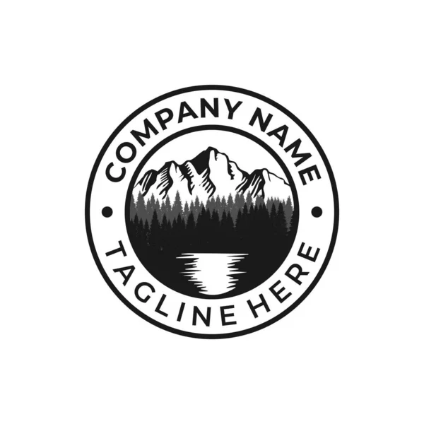 Stamp Logo Mountains River Forest Logo Design Template Natural Landscape — Stock Vector