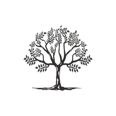 Ağaç siluetleri. Vektör çizimi. Beyaz arkaplanda izole edilmiş basit zeytin ağacı silueti simgesi