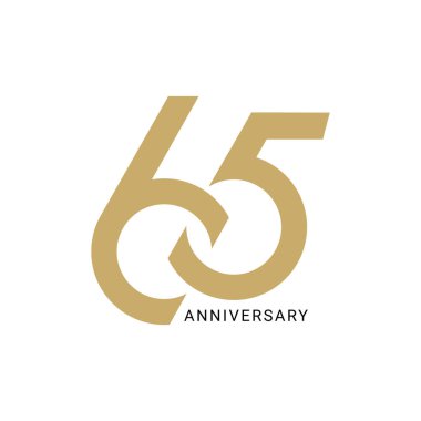 65, 65. Yıldönümü Logosu, Altın Rengi, Vektör Şablonu Tasarım Ögesi Bir doğum günü, davetiye, düğün, jübile ve tebrik kartı resimleme.