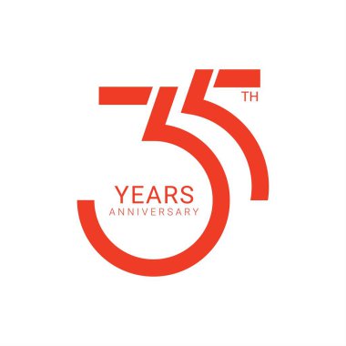 35, 35. Yıldönümü Logosu, Doğum günü, davetiye, düğün, yıldönümü ve tebrik kartı illüstrasyonları için Vektör Şablonu.