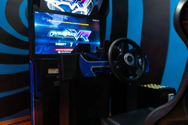 Game driving simulators. Cars for driving cars in arcade games in the entertainment area in the mall