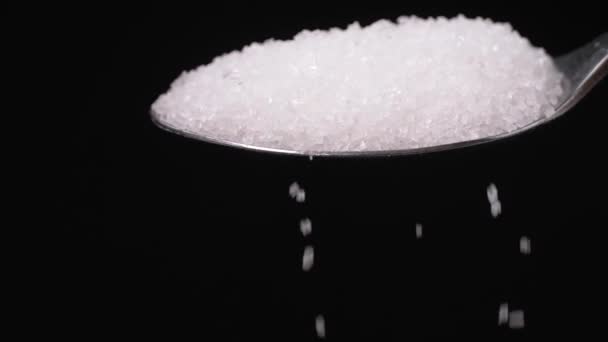 Sugar Spoon Full Powdered Sugar Crystals Teaspoon Side View Filled — Stock video