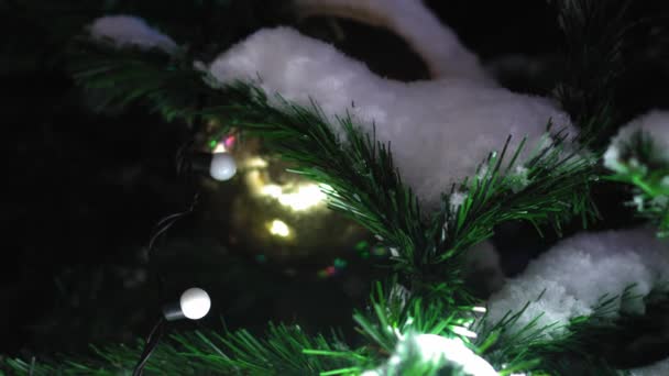 View Christmas Tree Background Snow Glowing Garland Christmas Eve New — Wideo stockowe