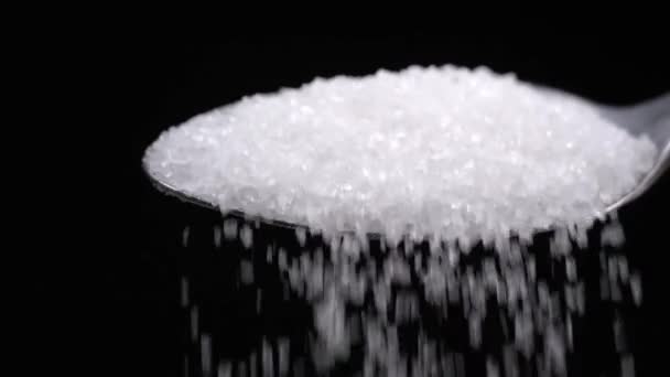 Sugar Spoon Full Powdered Sugar Crystals Teaspoon Side View Filled — Vídeos de Stock