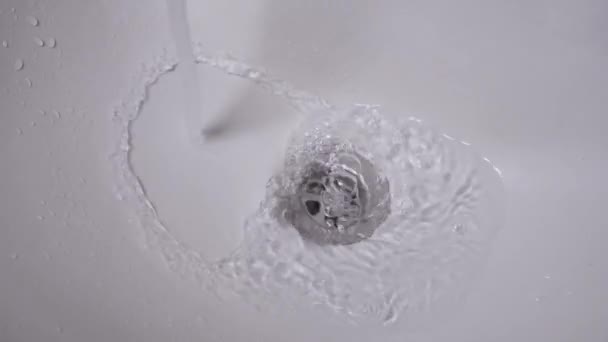 Close Stainless Steel Sink Hole Filled Water Water Pours Water — Video