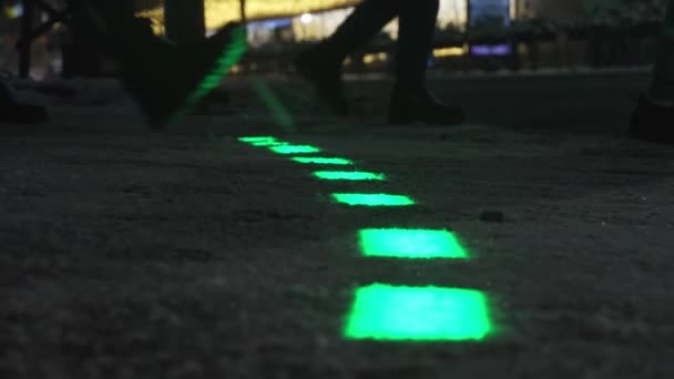 New Modern Traffic Lights Built Glow Sidewalk Pedestrians Phones Front — Video Stock