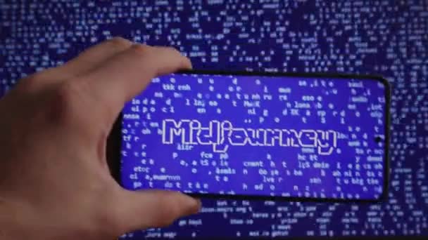 Mogilev Belarus February 2023 Midjourney Screen Mobile Phone Artificial Intelligence — Stock video