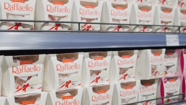 Mogilev Belarus May 2022 Italian Raffaello Sweets Shelf Sale Shopping — Stock Video