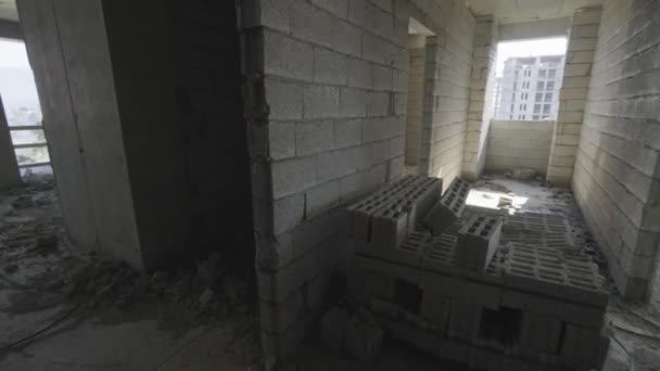 Aerated Concrete Blocks Walls Corridor House Built Ready Plastering Corridor — Stock Video