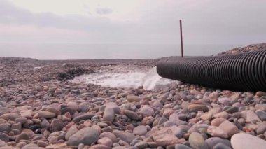 Deniz ve okyanus kirliliği. Ekoloji. Sahildeki kanalizasyon borusundan. Endüstriyel işletmelerin çevre kirliliği sorunu. Deniz hayvanlarının ve kuşların yaşam alanı ve yaşamına tehdit.
