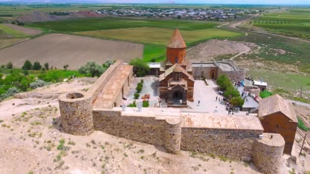 Starověký Klášter Khor Virap Arménii Panoramatický Výhled Kostel Vězení Dron — Stock video