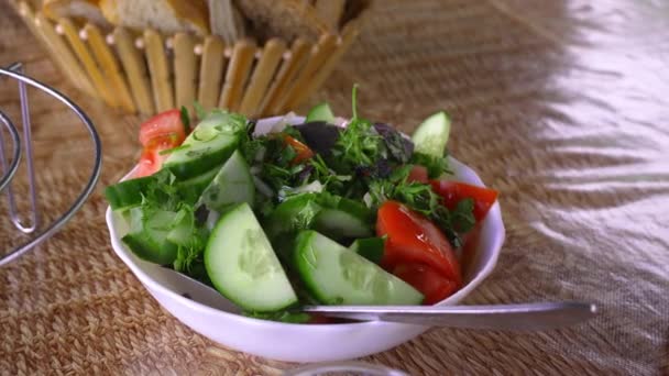 Salade Légumes Avec Concombre Tomate Oignon Salade Verte Photo Gros — Video