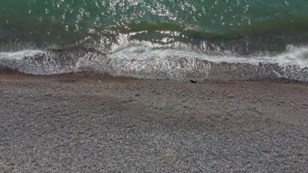 Shore Κύματα Φόντο Κορυφαία Θέα Μπλε Φόντο Νερό Από Drone — Αρχείο Βίντεο