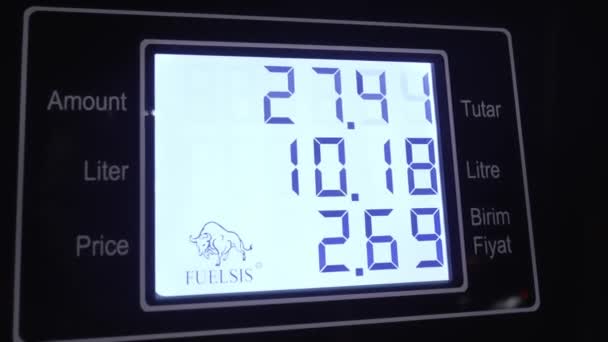 高企的油价关闭了加油站的加油站柜台 汽油加气表 和数量 燃料泵仪表数字倒计时液晶显示 — 图库视频影像