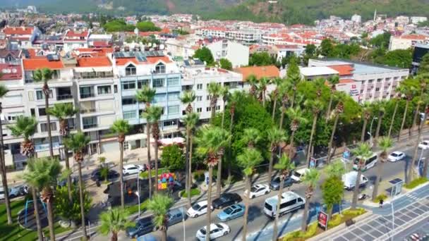 Ciudad Marmaris Costa Del Egeo Drone Vista Del Paisaje Urbano — Vídeos de Stock