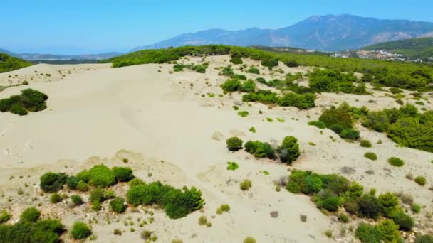 美丽的Patara沙滩 土耳其安塔利亚 Kalkan 从无人飞行器俯瞰沙滩 地中海海岸和最长沙滩的鸟瞰 — 图库视频影像