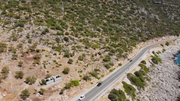 Vue Route Long Côte Depuis Drone Voyager Voiture Été Vue — Video