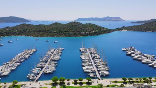 Widok Góry Wiele Luksusowych Łodzi Jachtów Porcie Morze Śródziemne Kas — Wideo stockowe