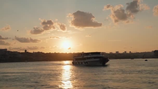 Палуба Перила Круизного Судна Яхты Лодки Вид Закат Океан Босфор — стоковое видео