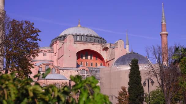 Stambul Turkey September 2023 Hagia Sophia Moskén Morgonen Mot Bakgrund — Stockvideo