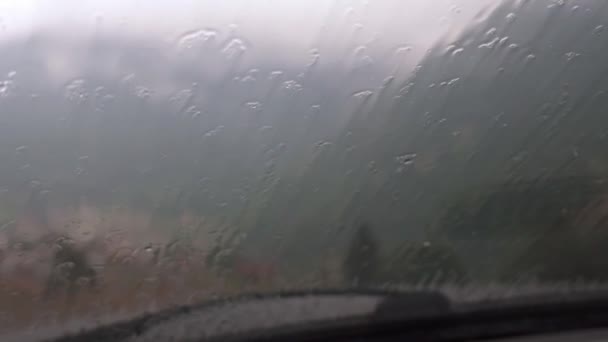 Scheibenwischer Aus Dem Innenraum Verschwimmen Saisonaler Regen — Stockvideo