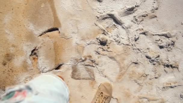 Mesmerizing First Person View Feet Man Walking Salt Salt Lake — Stock video