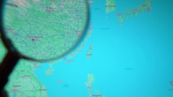 Batumi Georgia Januari 2024 Taiwan Genom Förstoringsglas Google Earth Skärmen — Stockvideo