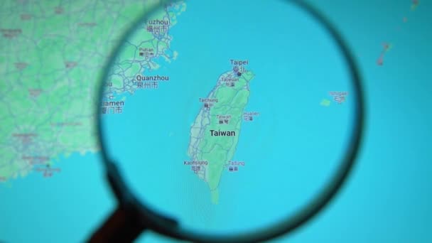 Batumi Georgia Janeiro 2024 Taiwan Através Lupa Tela Google Earth — Vídeo de Stock