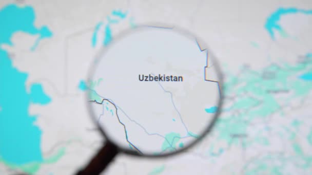 Batumi Georgia Janeiro 2024 Uzbequistão Através Lupa Tela Google Earth — Vídeo de Stock