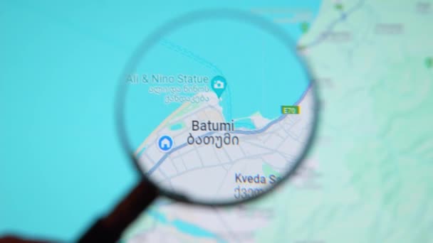 Batumi Georgien Januari 2024 Georgien Batumi Genom Förstoringsglas Google Earth — Stockvideo