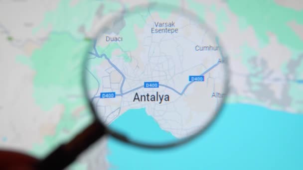Batumi Georgia Januari 2024 Turkiye Antalya Genom Förstoringsglas Google Earth — Stockvideo