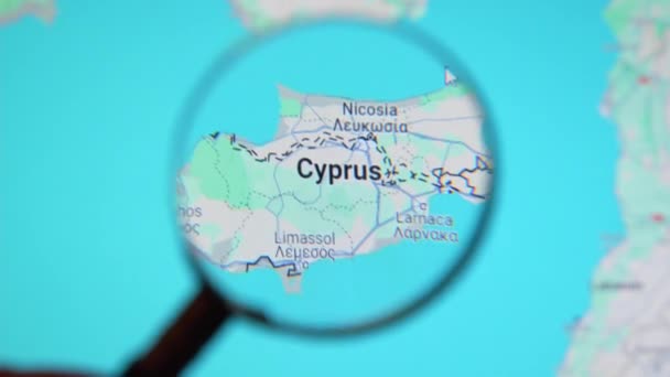 Batumi Georgia Enero 2024 Chipre Través Lupa Pantalla Google Earth — Vídeos de Stock