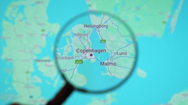 Batumi Georgia January 2024 Denmark Copenhagen Magnifying Glass Google Earth — Stock Video