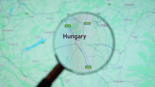 Batumi Georgia Enero 2024 Hungría Través Lupa Pantalla Google Earth — Vídeos de Stock