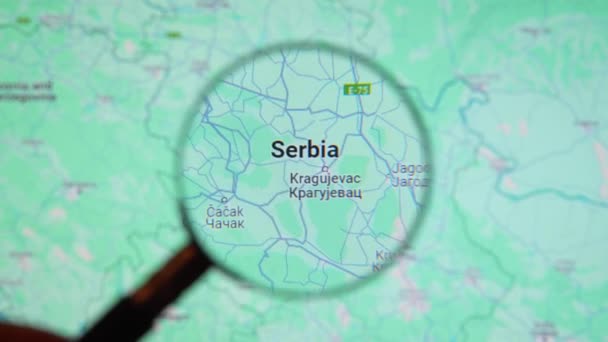 Batumi Georgia Januari 2024 Servië Door Vergrootglas Google Earth Scherm — Stockvideo