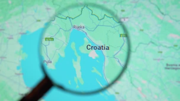 Batumi Georgia Januari 2024 Kroatië Door Vergrootglas Google Earth Scherm — Stockvideo