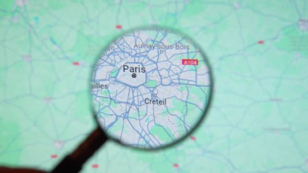Batumi Georgia Januari 2024 Frankrike Paris Genom Förstoringsglas Google Earth — Stockvideo