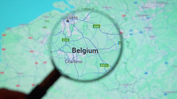 Batumi Georgien Januari 2024 Belgien Genom Förstoringsglas Google Earth Skärmen — Stockvideo