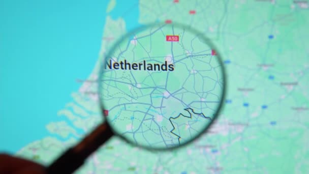 Batumi Georgia Januari 2024 Nederländerna Genom Förstoringsglas Google Earth Skärmen — Stockvideo