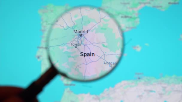 Batumi Georgia January 2024 Spain Madrid Magnifying Glass Google Earth — Stock Video