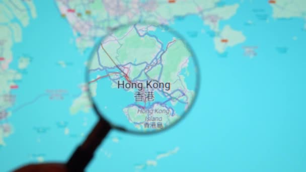 Batumi Georgia Januari 2024 Hongkong Genom Förstoringsglas Google Earth Skärmen — Stockvideo