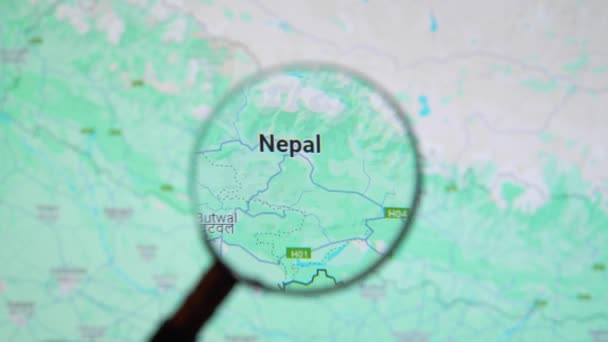 Batumi Georgia Enero 2024 Nepal Través Lupa Pantalla Google Earth — Vídeos de Stock
