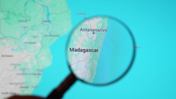 Batumi Georgien Januar 2024 Madagaskar Durch Lupe Auf Google Earth — Stockvideo