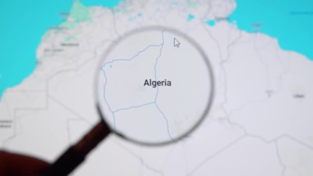 Batumi Georgien Januari 2024 Algeriet Genom Förstoringsglas Google Earth Skärmen — Stockvideo