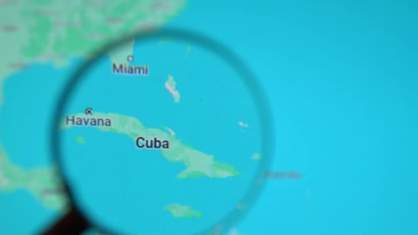 Batumi Georgia Január 2024 Kuba Havanna Nagyítóval Google Earth Képernyőn — Stock videók