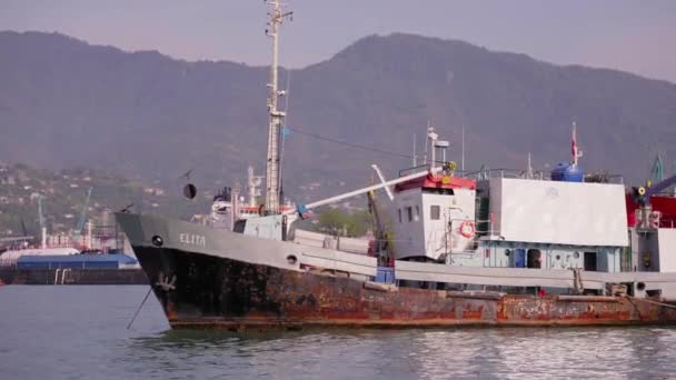 Batumi Adjara Georgia Abril 2024 Navio Cisterna Com Barcaça Velha — Vídeo de Stock